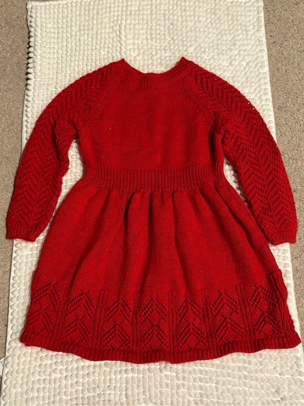 Cat & Jack Girl Red Glitter Sparkle Knit Long Sleeve Holiday Sweater Dress 3T